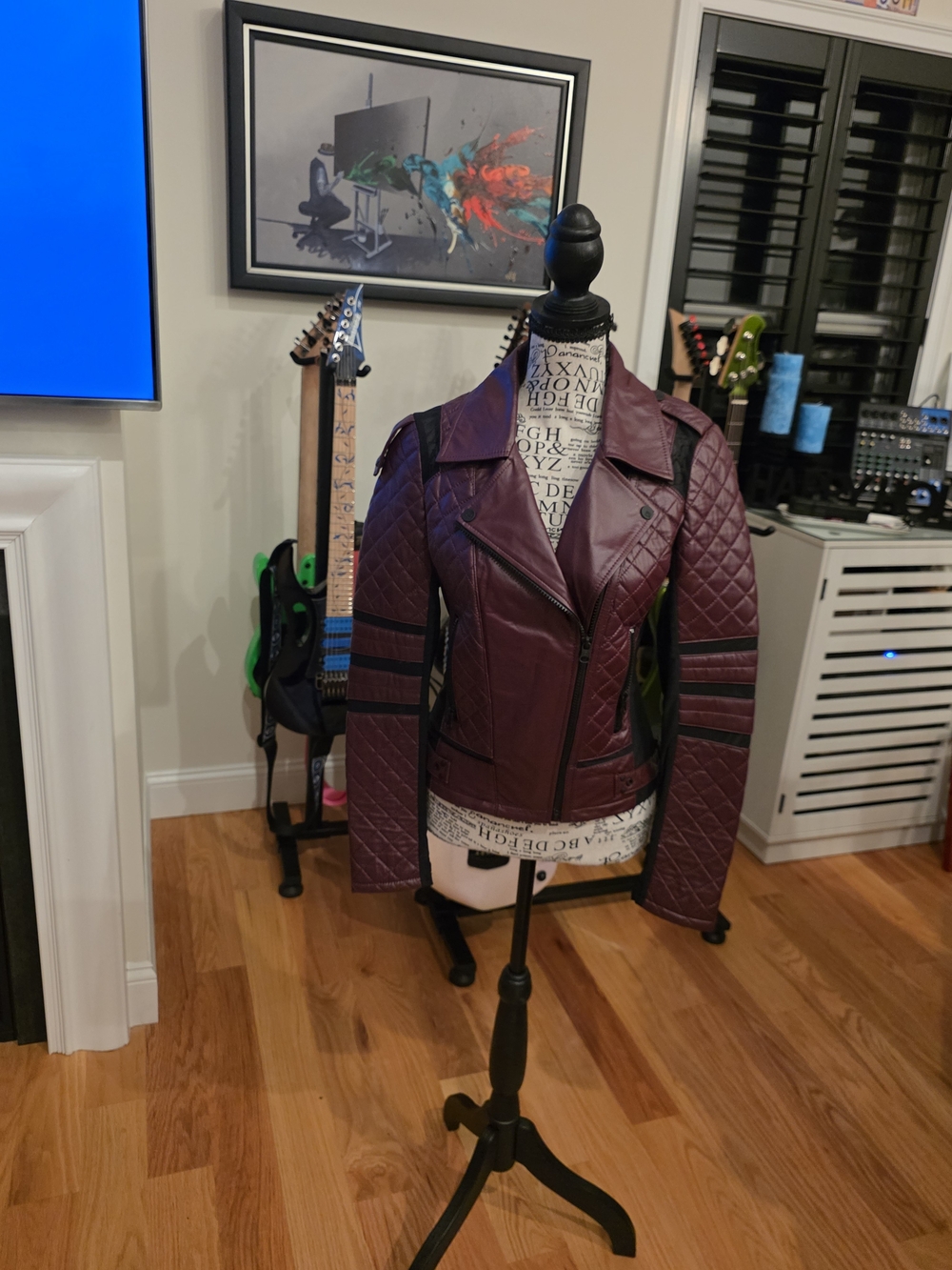 Blanc Noir Quilted Burgundy Leather Moto Jacket